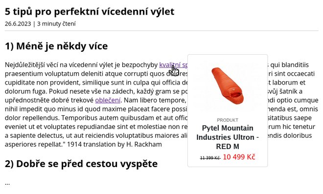 Product Widgets: náhľad produktu pri prechode myšou na odkaz